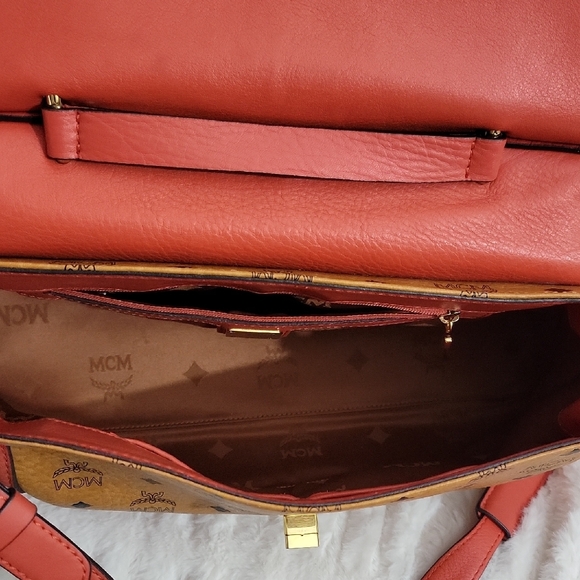 MCM Coral and Tan Logo Satchel‎ - Picture 7 of 7